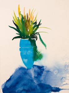 Niebieski wazon, 2016 (akwarela) autorstwa Simon Fletcher