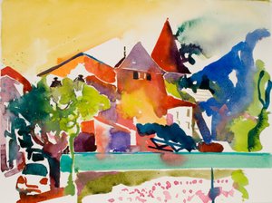 Samochód, zielony pasek, 2017 (akwarela na papierze) autorstwa Simon Fletcher