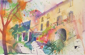 Chateau and Terrace, 2003 (akwarela na papierze) autorstwa Simon Fletcher