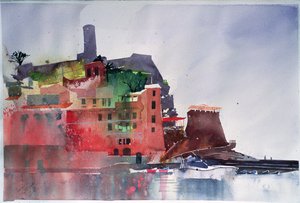 Fernazza, Osiem łodzi, 2002 (akwarela na papierze) autorstwa Simon Fletcher
