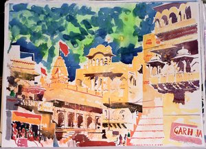 Czerwona flaga Jaiselmer, 2007 (akwarela na papierze) autorstwa Simon Fletcher