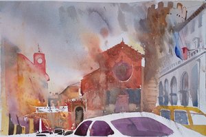 Orvieto Piazza, Włochy 2002 (akwarela) autorstwa Simon Fletcher