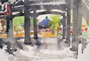 Wejście do świątyni, Amanohashidate (akwarela na papierze) autorstwa Simon Fletcher