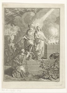 Alegoryczna karta tytułowa z Patriarchą Abrahamem i Prawdą Strona tytułowa dla: Arnold Hoogvliet, Abraham patriarcha, w XII Boeken, s.a.