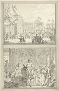 Pałac Honselaarsdijk zmienia właściciela / Sprzedaż pruskich zwierzchnictwa Annie van Hannover, 1754 autorstwa Simon Fokke