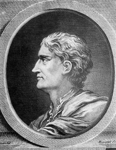 Portret Izaaka Newtona (1642-1727), angielskiego fizyka i matematyka, rycina: Simon Francois Ravenet (1706-1774)