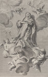 Ekstaza św. Katarzyny ze Sieny, klęczącej na obłoku niesionym przez anioły, jedna z…, 1729-40.