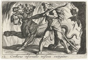 Herkules łapie Cerberusa autorstwa Simon Frisius