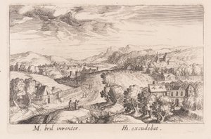 Pagórkowaty krajobraz z trzema parami, z Topographia Variarum Regionum autorstwa Simon Frisius
