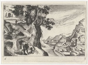 Landschap spotkał Judę en Tamar Krajobraz południowoeuropejski (tytuł serii) Topografia różnych regionów (tytuł serii) autorstwa Simon Frisius