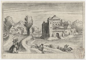 Krajobraz rzeki z zamkiem Krajobrazy Europy Południowej (tytuł serii) Topographia variarum regionum (tytuł serii) autorstwa Simon Frisius