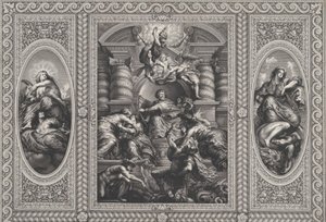 Jakub I mianuje Karola królem Szkocji w centrum, Minerwa przebija ignorancję w ri..., 1720.