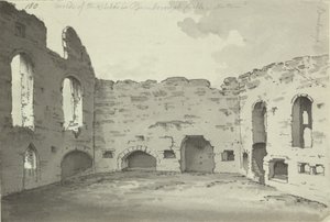 Zamek Bamburgh, ruiny kuchni, Add. 15542, f.180, c.1780 (pranie piórem i tuszem na papierze) autorstwa Simon H. Grimm