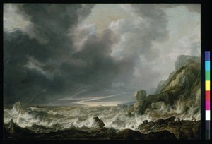 Navio em perigo na costa rochosa, c.1645 (óleo sobre madeira) polimento