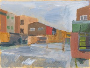 Dziedziniec i budynki, 2025 (akryl na płótnie)