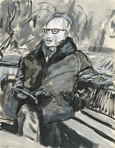 Mężczyzna czytający książkę, 2019 (tusz i farba akrylowa na papierze) autorstwa Simon Neville