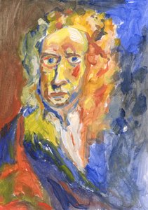 Sir Isaac Newton, 2023 (akryl na papierze) autorstwa Simon Neville