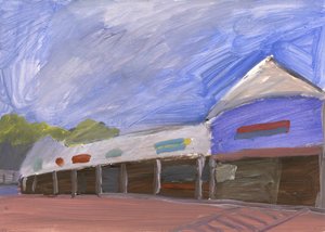 Strip Mall 4, 2023 (akryl na papierze) autorstwa Simon Neville
