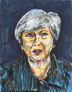 Theresa May, 2019 (tusz i farba akrylowa na papierze) autorstwa Simon Neville