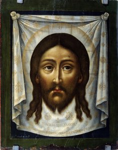 „Święty Całun” Święty welon przedstawia oblicze Chrystusa, którego pot otarłaby Weronika podczas wznoszenia się na Kalwarię. Obraz Simona (Pimena) Uszakowa (1626-1686) XVII-wieczna Państwowa Galeria Sztuki, Perm