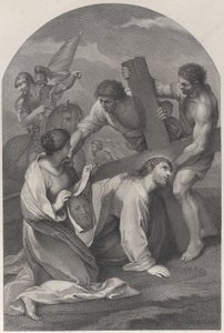 Chrystus upadł na ziemię pod ciężarem krzyża, w asyście dwóch mężczyzn i ..., ok. 6 tys. 1729. autorstwa Simon Vallee