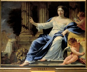 Elokwencja. Reprezentacja Polymnie, muza Eloquence. Obraz Simona Voueta (1590-1649) XVII w. Niedz. 0,81x1m² autorstwa Simon Vouet