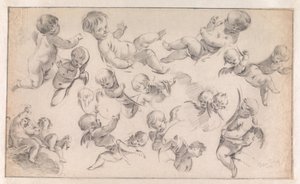 Eskiz dekoracji z puttami autorstwa Simon Vouet