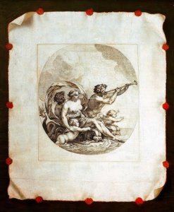 Trompe l’oeil z miedziorytem Galatea autorstwa Simon Vouet