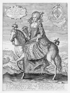 Portret konny Anny Duńskiej (1574-1619) rytowany przez artystę, wyd. Compton Holland, 1616 autorstwa Simon de Passe