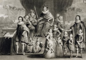 Jego Królewska Mość Jakub I i Jego Królewskie Potomstwo wraz z Rodziną Króla Czech rycił Charles Turner (1773-1857), 1814