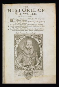 Portret Sir Waltera Raleigha (1554-1618) strona tytułowa z „Historii świata” Sir Waltera Raleigha