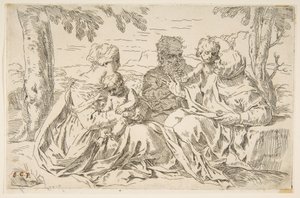 Święta Rodzina ze św. Elżbietą i św. Janem Chrzcicielem, ca. 1639. autorstwa Simone Cantarini