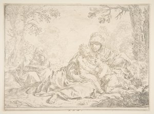 Święta Rodzina ze św. Janem Chrzcicielem, ca. 1637-1640. autorstwa Simone Cantarini