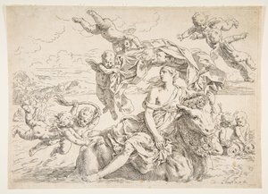 Gwałt Europy, ca. 1636. autorstwa Simone Cantarini