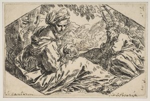 Odpocznij w Egipcie, Maryja trzymająca i patrząca na Dzieciątko Chrystus, podczas gdy św. 1637-1639. autorstwa Simone Cantarini