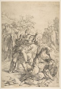 Św. Benedykt egzorcyzmujący demona, ca. 1637-1639. autorstwa Simone Cantarini