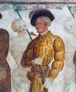 Śmierć z młodym mężczyzną, fragment z Tańca śmierci autorstwa Simone II Baschenis