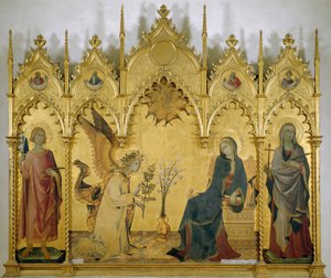 Zwiastowanie (ze św. Judytą i św. Ansano) - Tempera na drewnie autorstwa Simone Martini