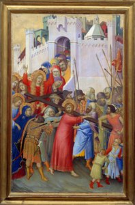 Le portement de croix Obraz na desce Simone Martini (ok. 1284-1344), wym. 0,3x0,2 m - Niesienie Krzyża. Obraz na drewnie autorstwa Simone Martini (ok. 1284-1344). 0,3x0,2m. Luwr, Paryż autorstwa Simone Martini