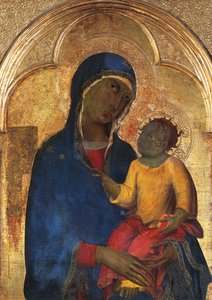 Madonna z Dzieciątkiem, detal z Ołtarza San Domenico Simone Martini (1283-1344), tempera i złoto na desce autorstwa Simone Martini