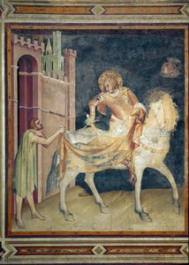 Święty Marcin dzieli swój płaszcz z żebrakiem. Fresk Simone Martini (1282-1344). 1315. Bazylika dolna św. Franciszka z Asyżu, kaplica św. Marcina. Usiądź.