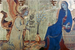 Zwiastowanie i dwaj święci, szczegół, 1333 autorstwa Simone Martini