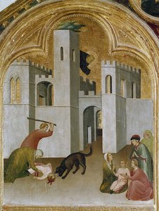Cud dziecka chwyta się między kłami wilka. Część tryptyku Historia pustelnika św. Augustyna (Tempera na drewnie) autorstwa Simone Martini