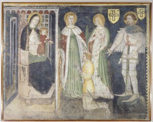Madonna z Dzieciątkiem ze św. Katarzyną, św. Urszulą, św. Jerzym i Patronem, Teodoryk z Chur autorstwa Simone da Corbetta