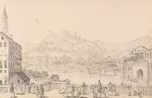 Album 30 widoków w Tyrolu i we Włoszech: miasto Werona i zamek San Pietro z innego mostu, 1 listopada 1840