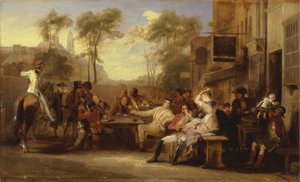 Emeryci z Chelsea otrzymujący gazetę ogłaszającą bitwę pod Waterloo
