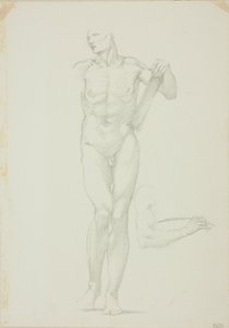 Stojący mężczyzna z tabletem; osobny szkic prawego ramienia autorstwa Sir Edward Burne Jones