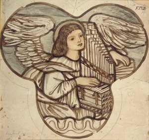 Projekt witraży w kościele w Lyndhurst: An Angel Organist, 1886 autorstwa Sir Edward Coley Burne Jones