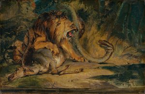 Lew w obronie swojej ofiary autorstwa Sir Edwin Landseer