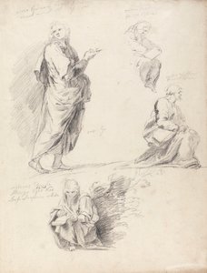 Arkusz studiów rycin z Dysputy Rafaela (z osobną kartką z inskrypcją) autorstwa Sir Joshua Reynolds